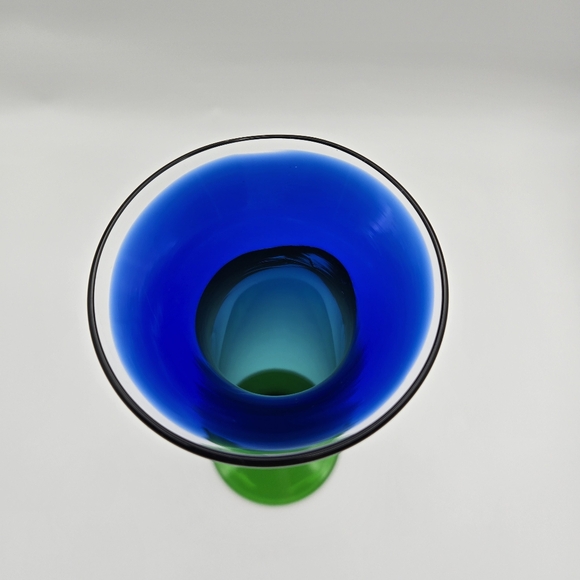 Vintage Blue Green Ombre Skinny Glass Vase - Picture 2 of 10